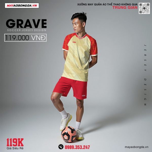 Mẫu quần áo bóng đá không logo Grave màu kem