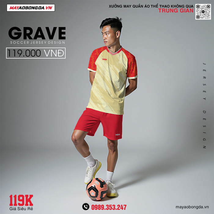 Mẫu quần áo bóng đá không logo Grave màu kem