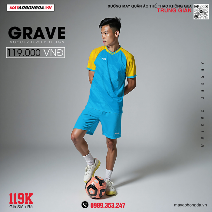 Mẫu quần áo bóng đá không logo Grave màu xanh ya