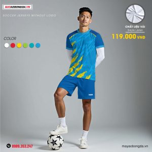 Mẫu quần áo đá bóng không logo màu xanh bích