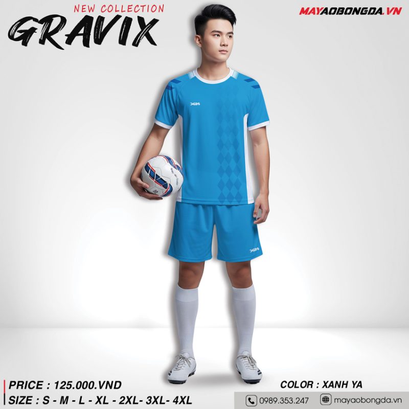 Áo bóng đá nam không logo GRAVIX màu xanh da trời
