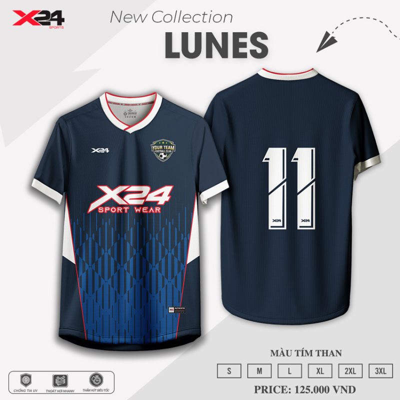 Áo thể thao X24 LUNES tím than mạnh mẽ – Mẫu mới 2025
