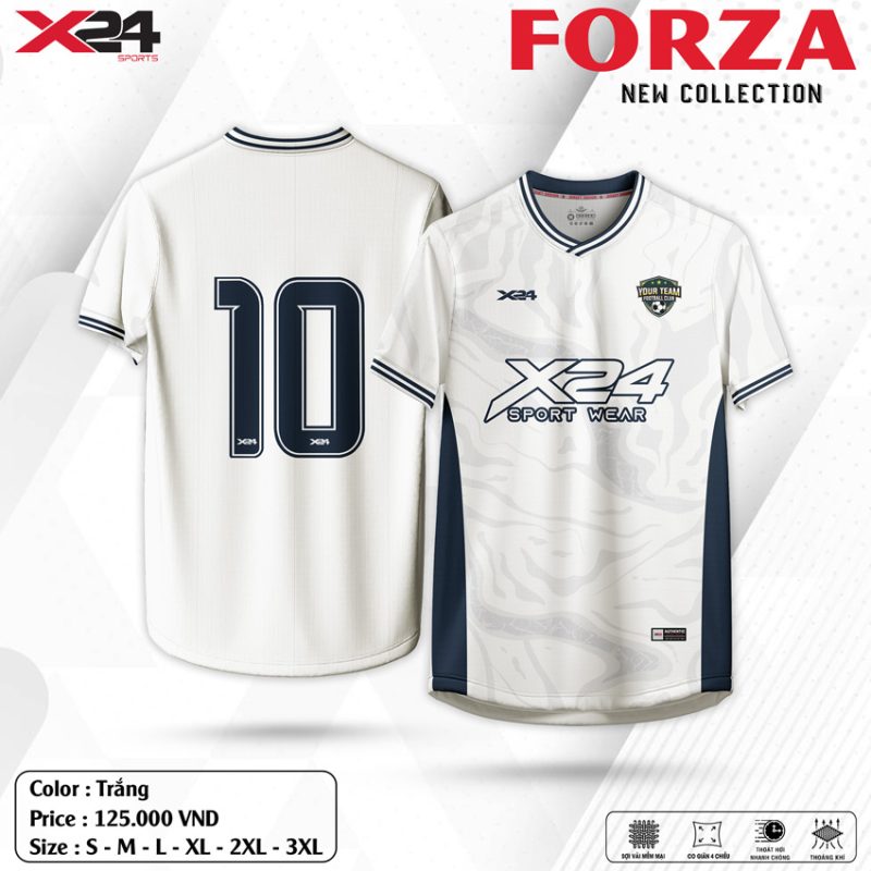Áo bóng đá trắng xanh đen X24 Sports Forza – Sang trọng, năng động