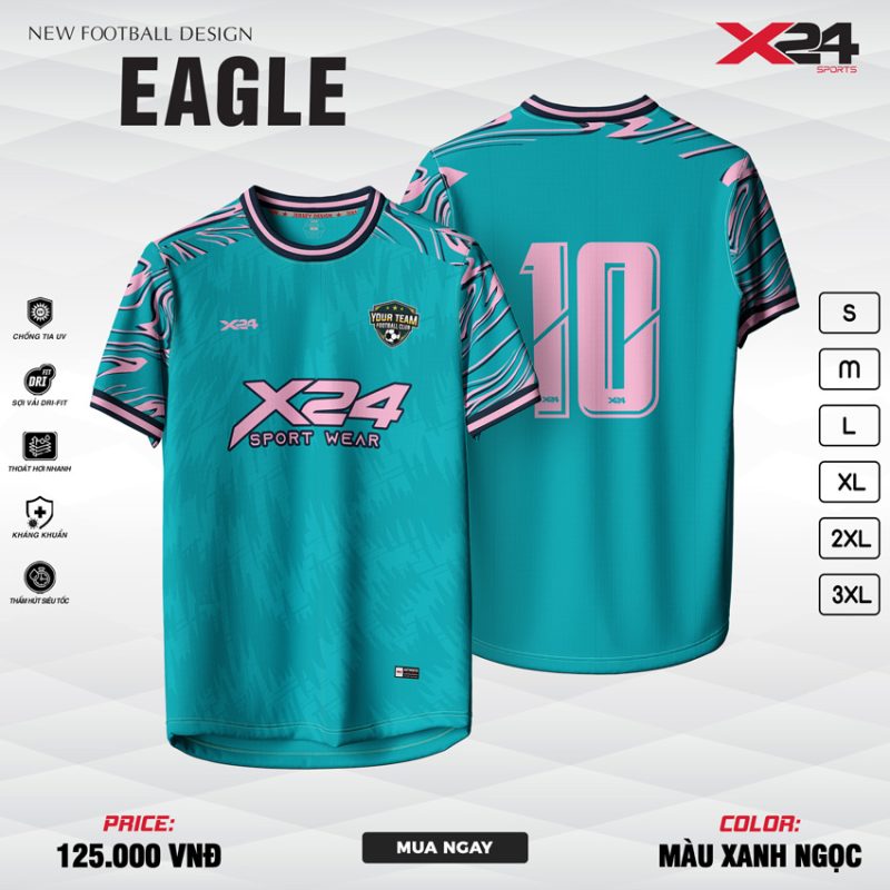 Áo bóng đá X24 Eagle – Xanh ngọc phối hồng pastel
