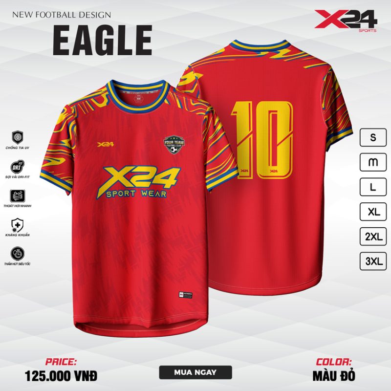 Áo bóng đá X24 EAGLE đỏ tươi – Thiết kế năng động, nổi bật trên sân cỏ