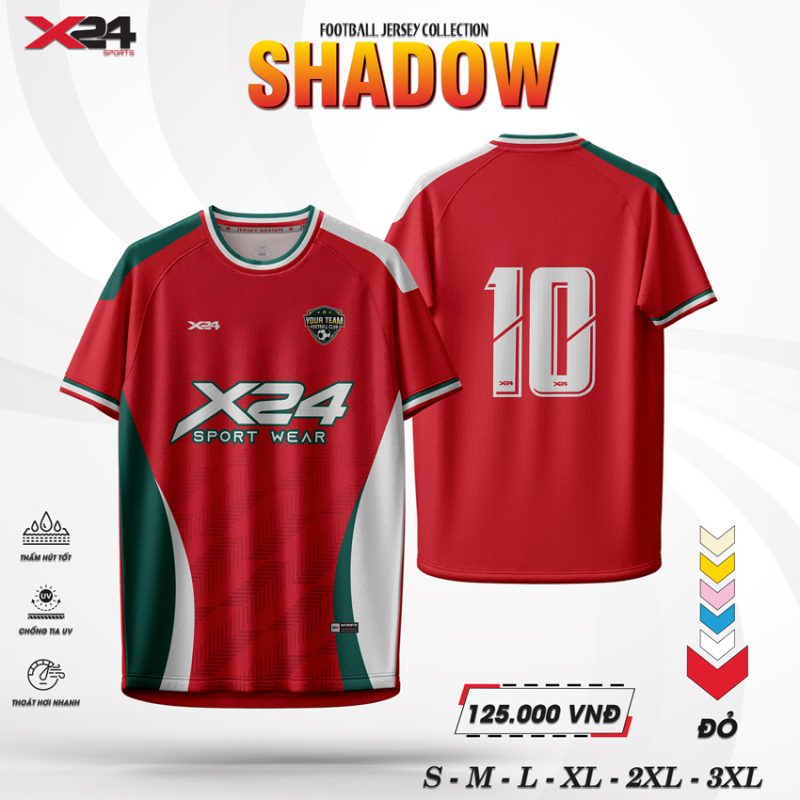 Áo bóng đá X24 SHADOW - Đỏ Tươi Thể Thao Năng Động