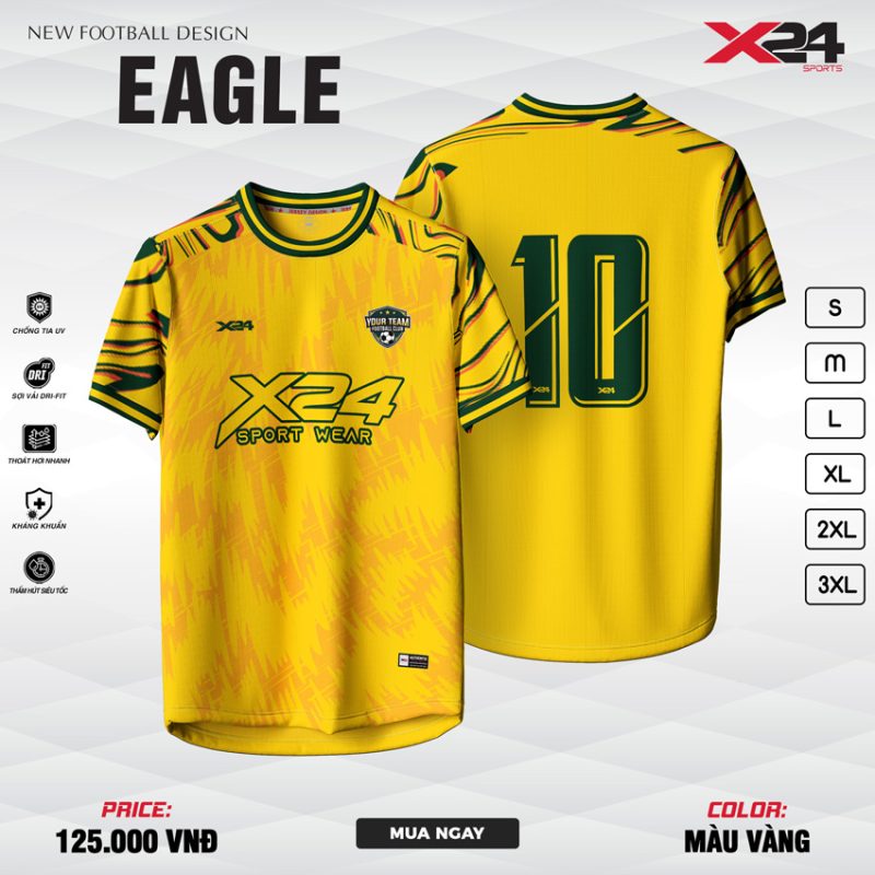Áo bóng đá không logo X24 EAGLE - Vàng tươi nổi bật