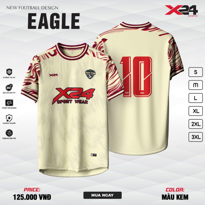 Áo bóng đá EAGLE màu kem phối đỏ đô - Phong cách trẻ trung, năng động