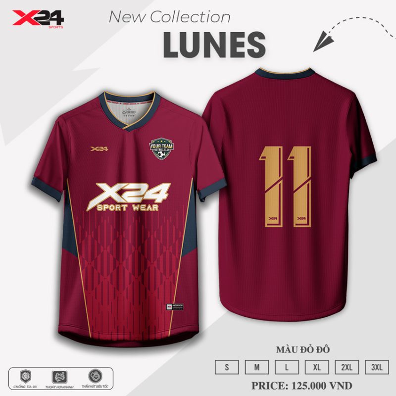 Áo Bóng Đá Thi Đấu Màu Đỏ Đô - Mẫu X24 LUNES Năng Động