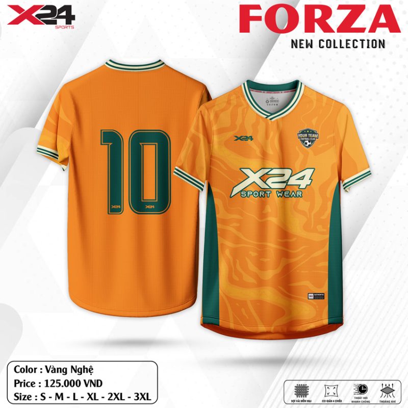 Áo Bóng Đá Thiết Kế X24 FORZA Màu Vàng Nghệ