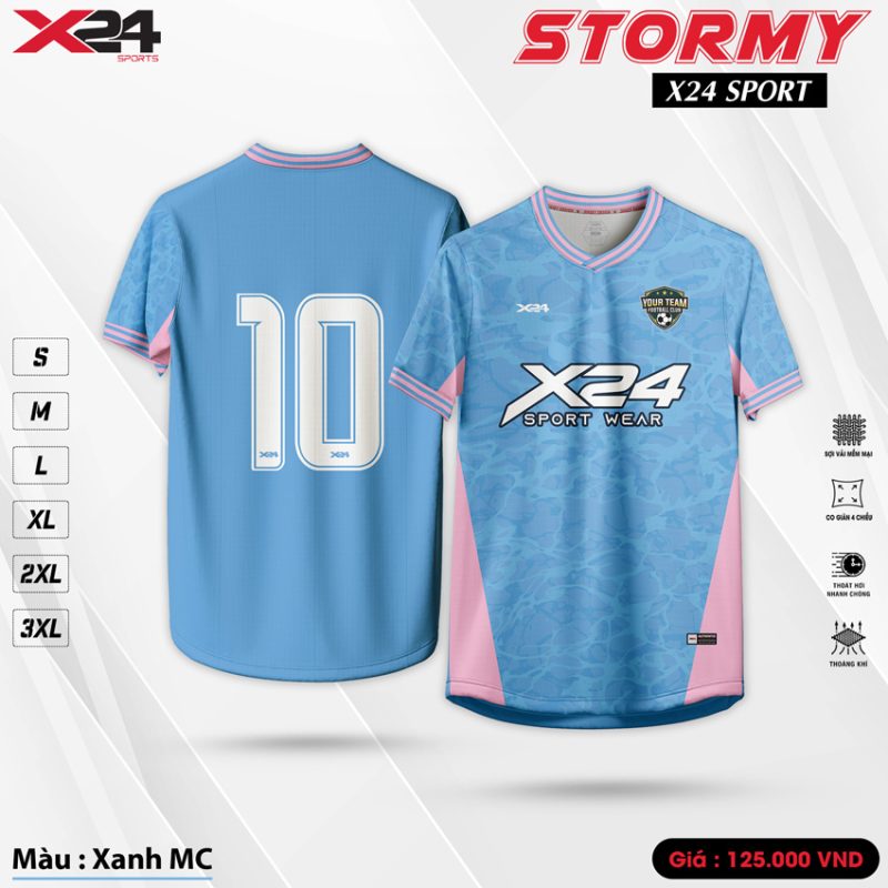 Áo bóng đá X24 STORMY xanh MC - Thiết kế năng động, phối màu pastel ấn tượng