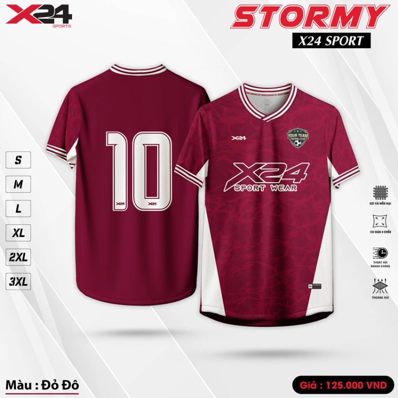 Áo bóng đá X24 SPORT - Mẫu STORMY đỏ đô